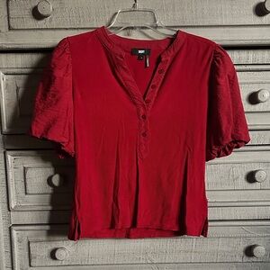 DKNY Deep Red Button-Front Puff Sleeve Blouse